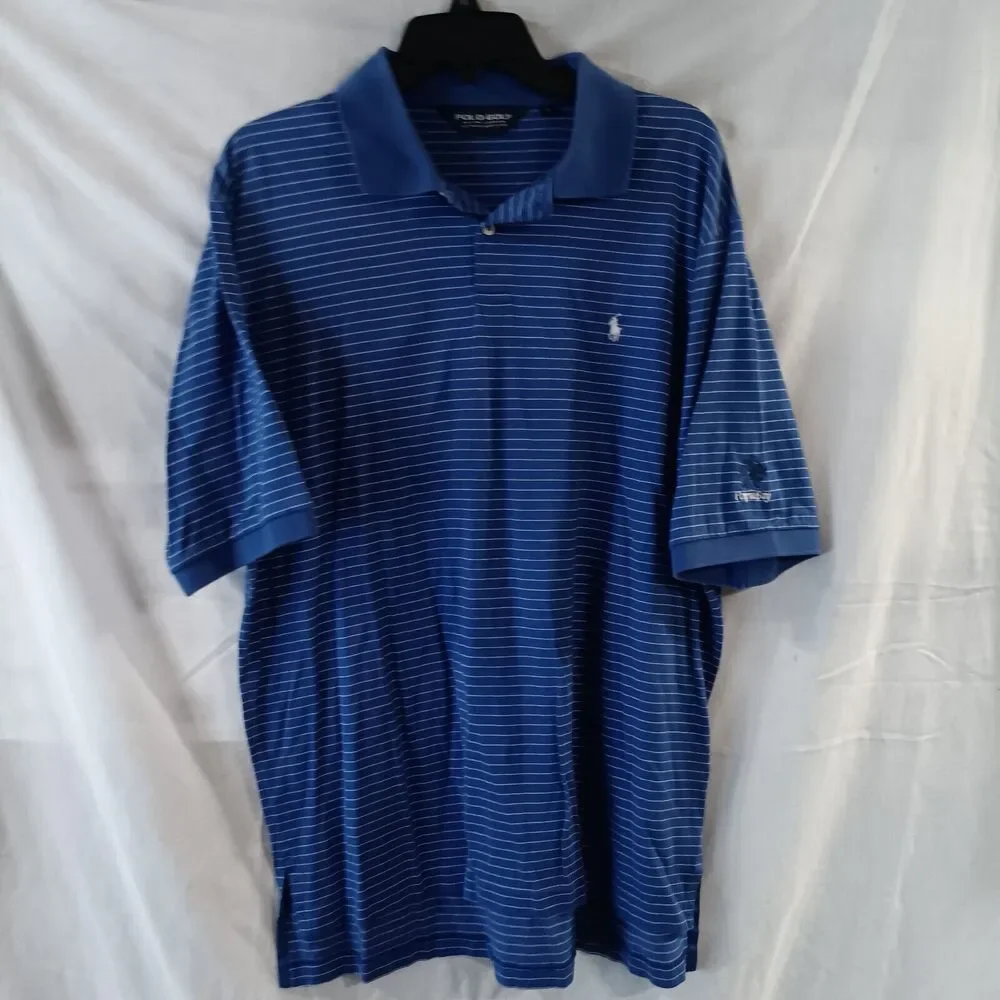 Ralph Lauren Polo Golf Shirt Blue Striped Size Lg 100% Cotton Hawaiian Poipu Bay